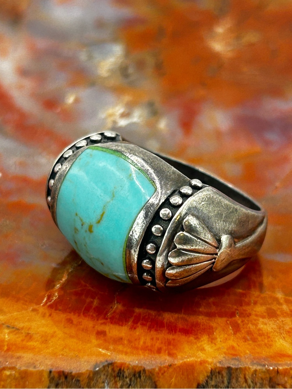 Vintage Art Deco Style Turquoise Ring - Size 8